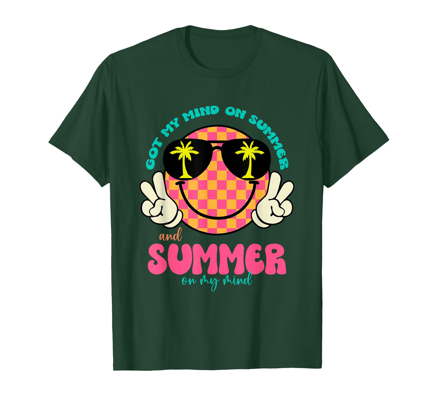 Groovy Happy Face Summer Vibes Got My Mind On Summer Teacher T-Shirt