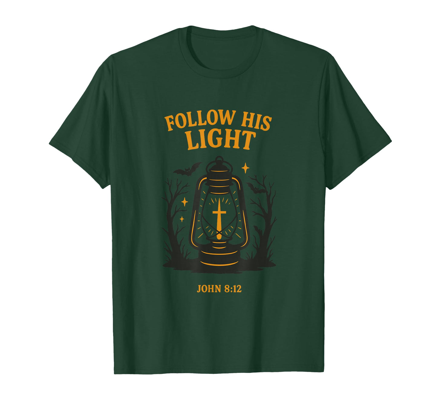 Follow His Light Lantern Cross – John 8:12 T-Shirt