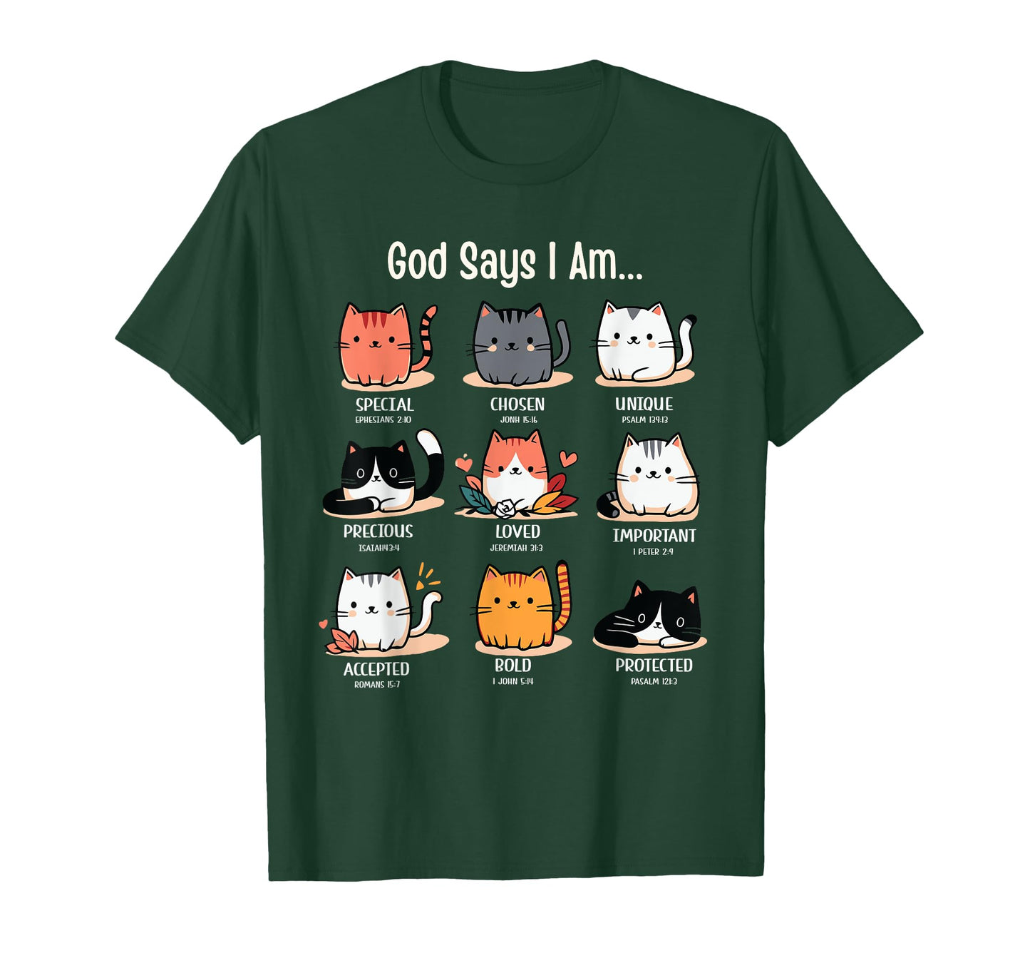 Funny Cat Girls Teens Kids God Says I Am Christian T-Shirt