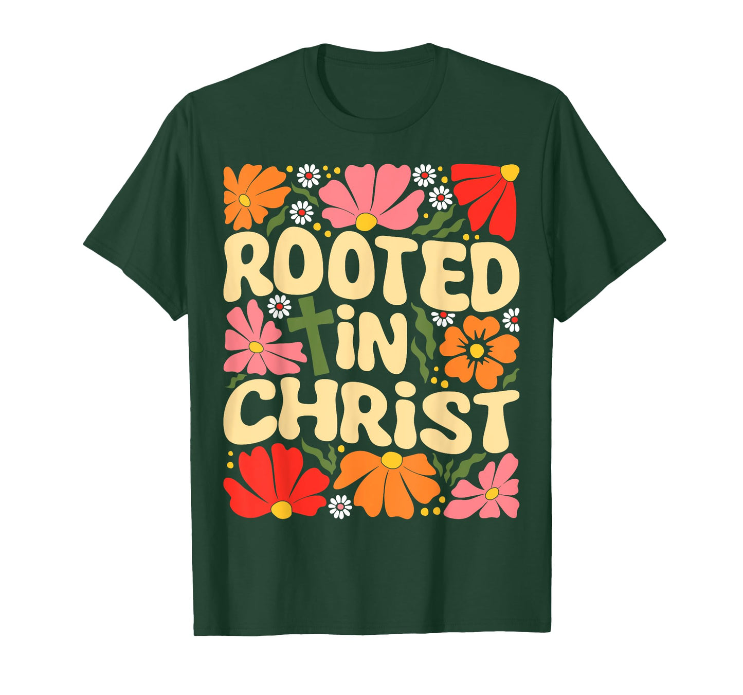 Rooted in Christ Boho Flowers Vintage Christian Faith Jesus T-Shirt