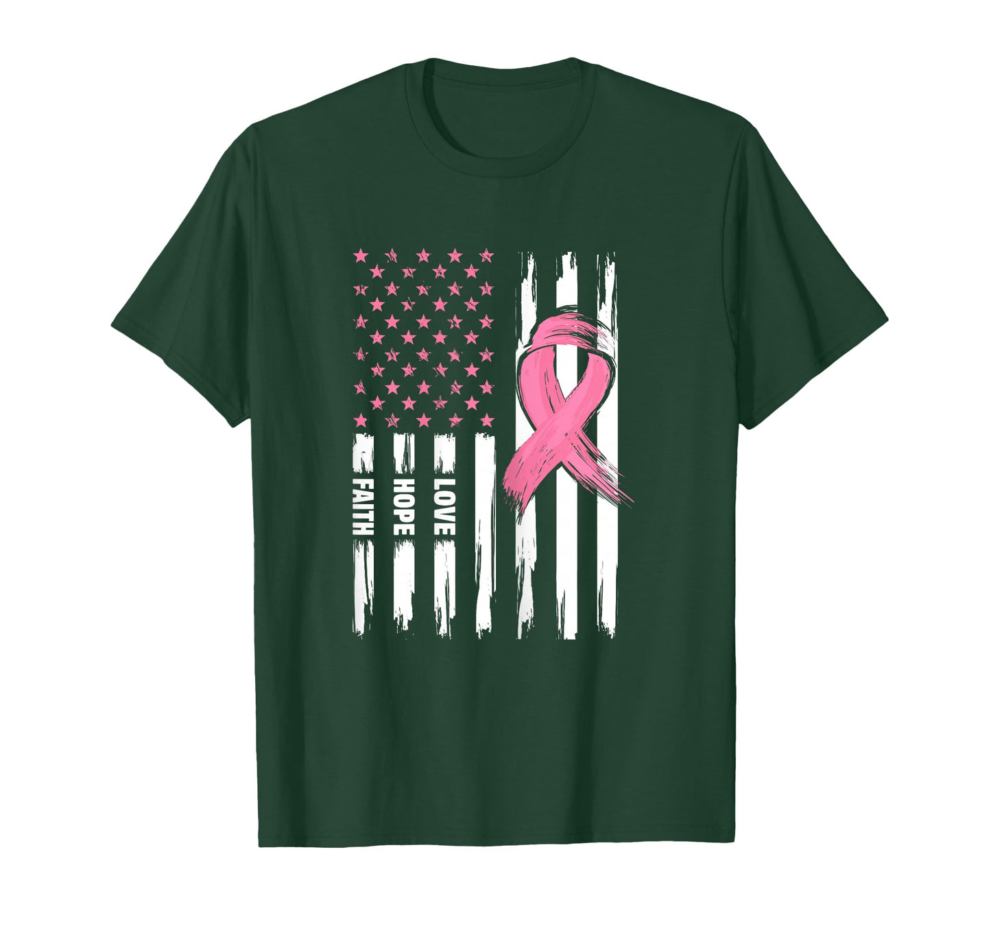 Love Hope Faith USA American Flag | Breast Cancer T-Shirt