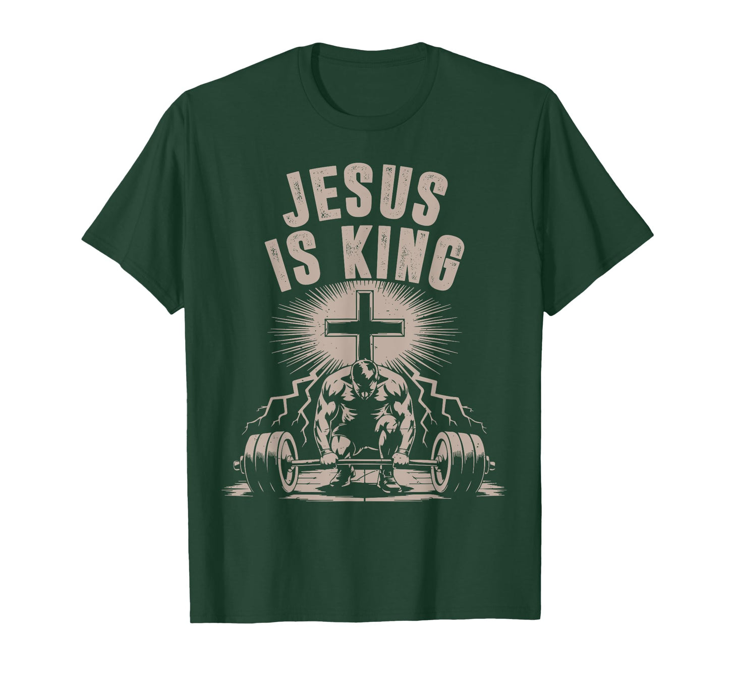 Jesus is King Barbell Cross Funny Christian Workout Gym Men T-Shirt