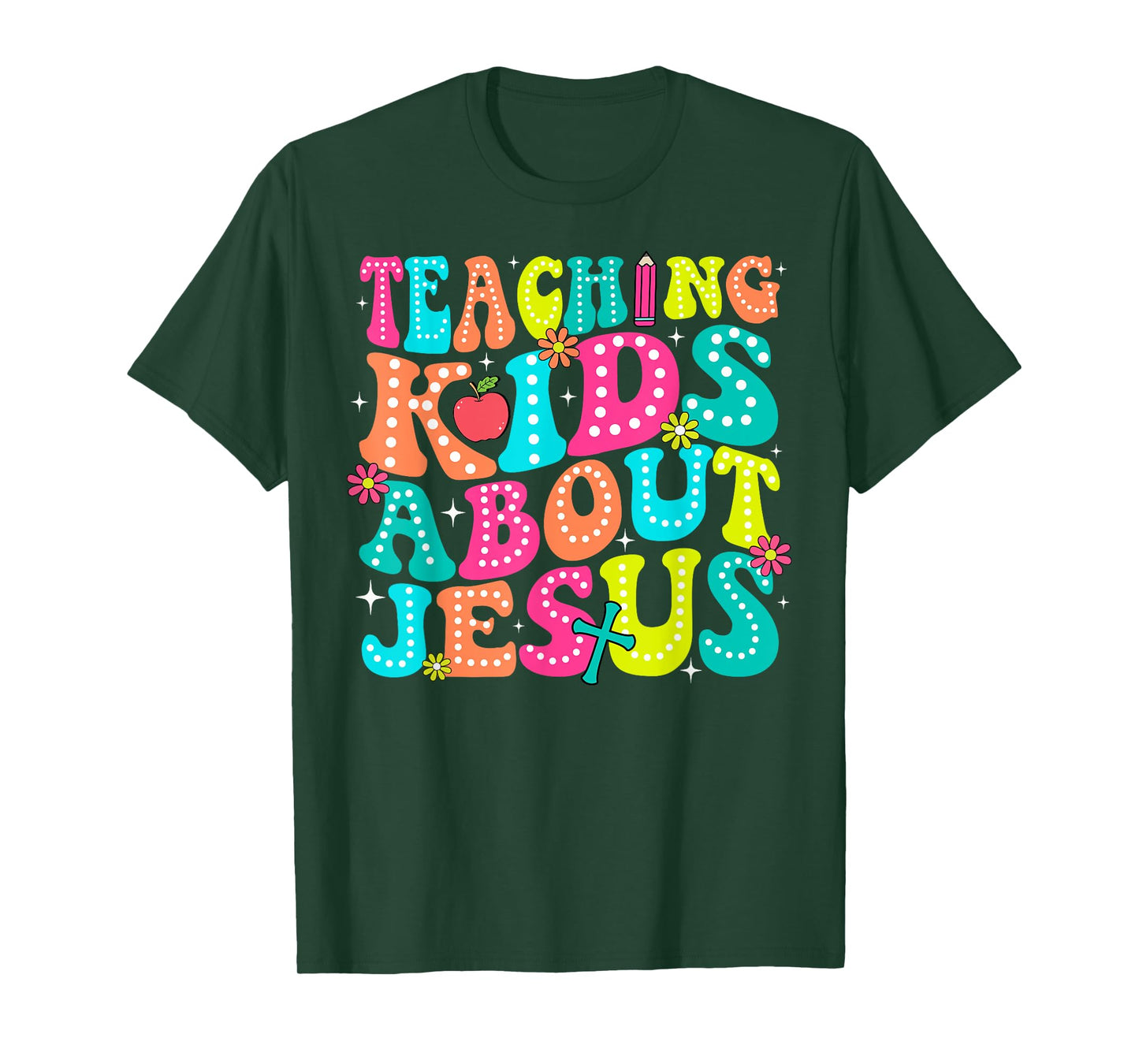 Teaching Kids About Jesus Christian Teacher Retro Groovy T-Shirt