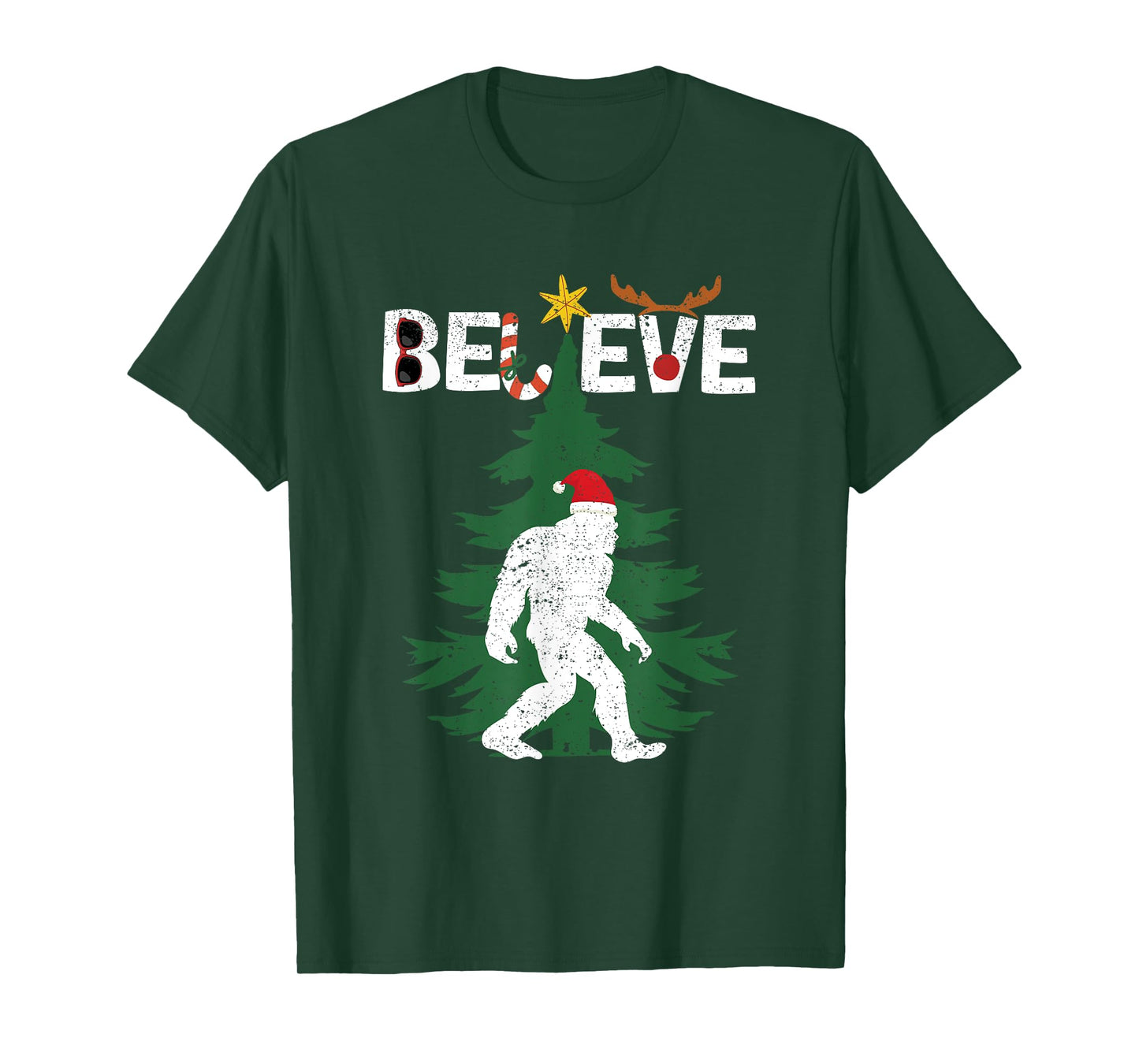 Believe Bigfoot Sasquatch Yeti Santa Hat Christmas Pajamas T-Shirt