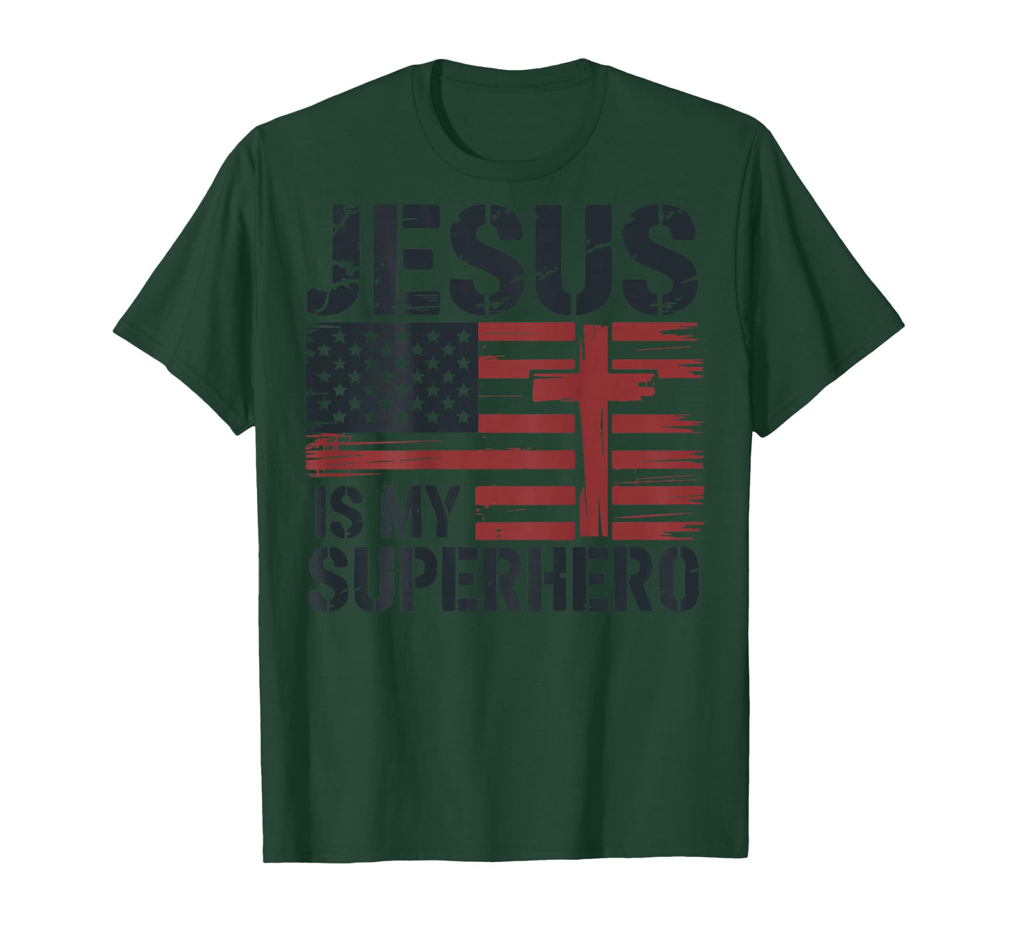 Jesus My Superhero American Flag Christian Patriotic Cross T-Shirt