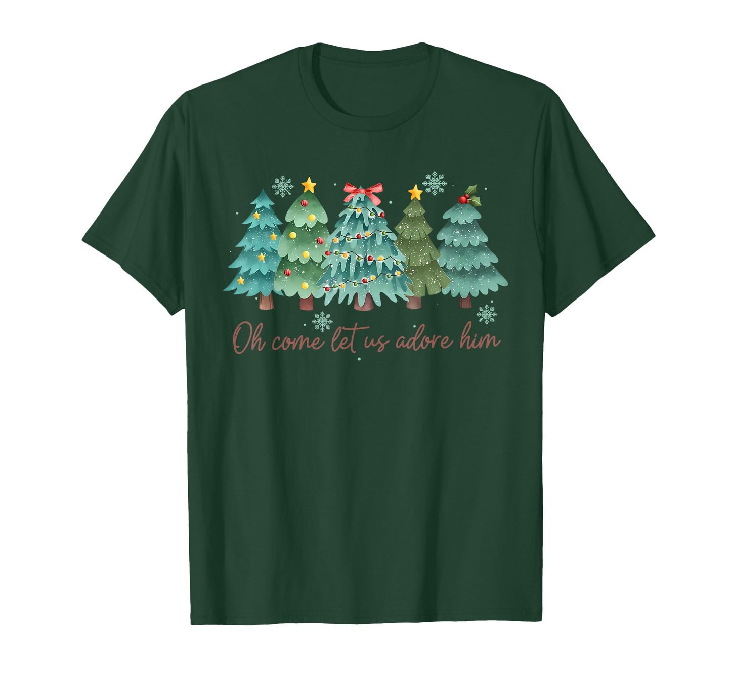 Oh Come Let US Adore Him Funny Christian Christmas Tree Bow T-Shirt