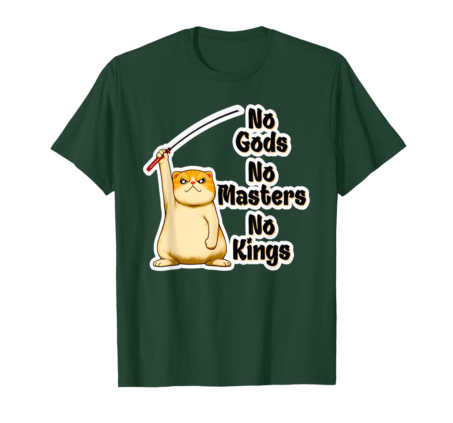 Funny Angry Cat No Gods, No Masters, No Kings Kitty T-Shirt for Men Women