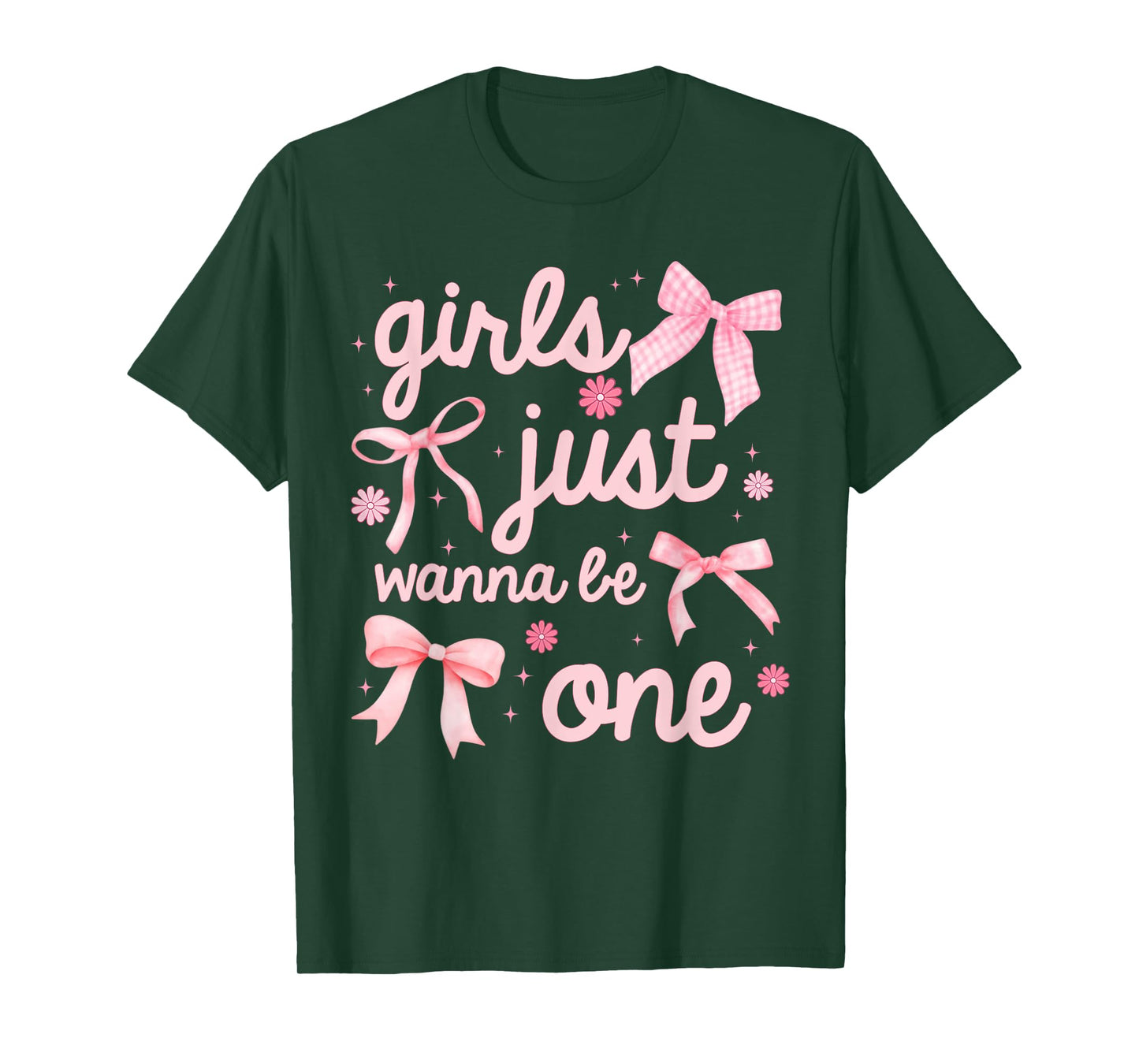 Girls Just Wanna Be One Shirt 1st Birthday Girl Coquette Bow T-Shirt