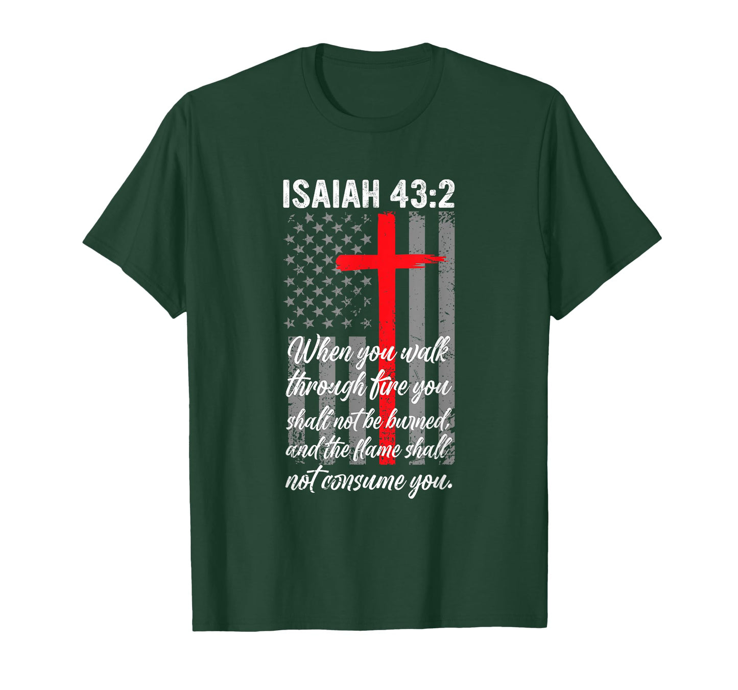 Thin Red Line Firefighter Cross Bible Verse American Flag T-Shirt