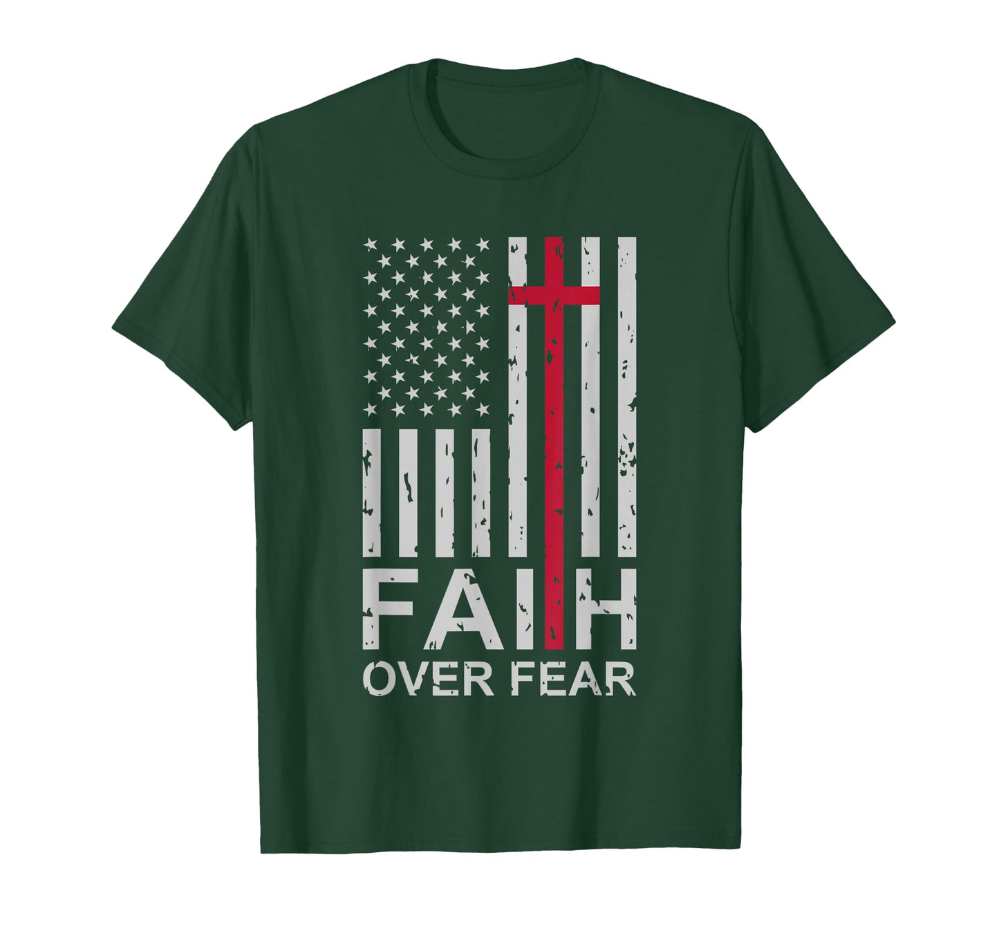 Christian Faith Over Fear US USA American Flag Religious T-Shirt