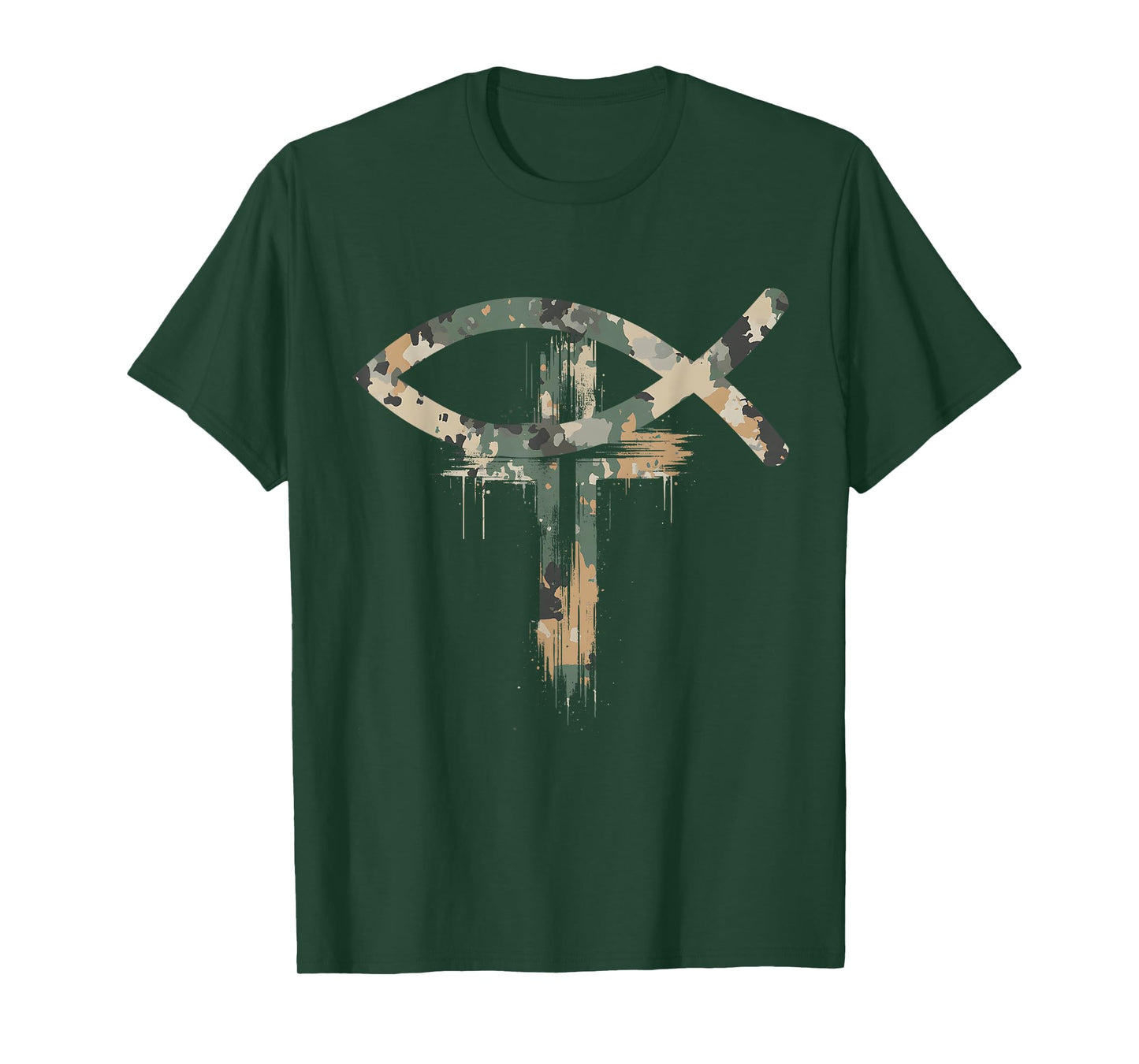 Cross Christian Fish Symbol Camo Camouflage Natural T-Shirt