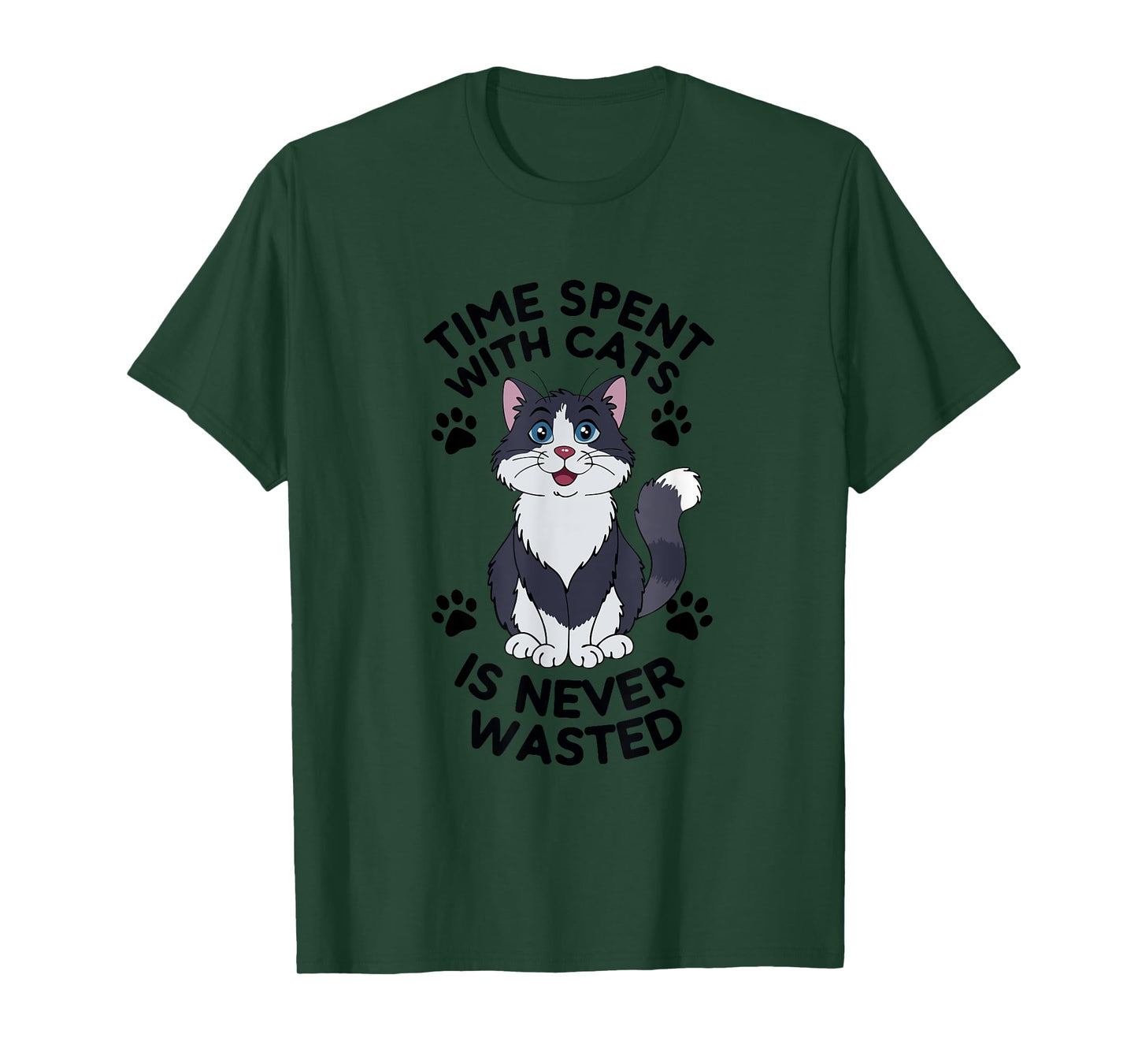 Funny Cat Quote Time Spent With Cats Is Cute Meow Graphic T-Shirt for Men Women Girls Kids