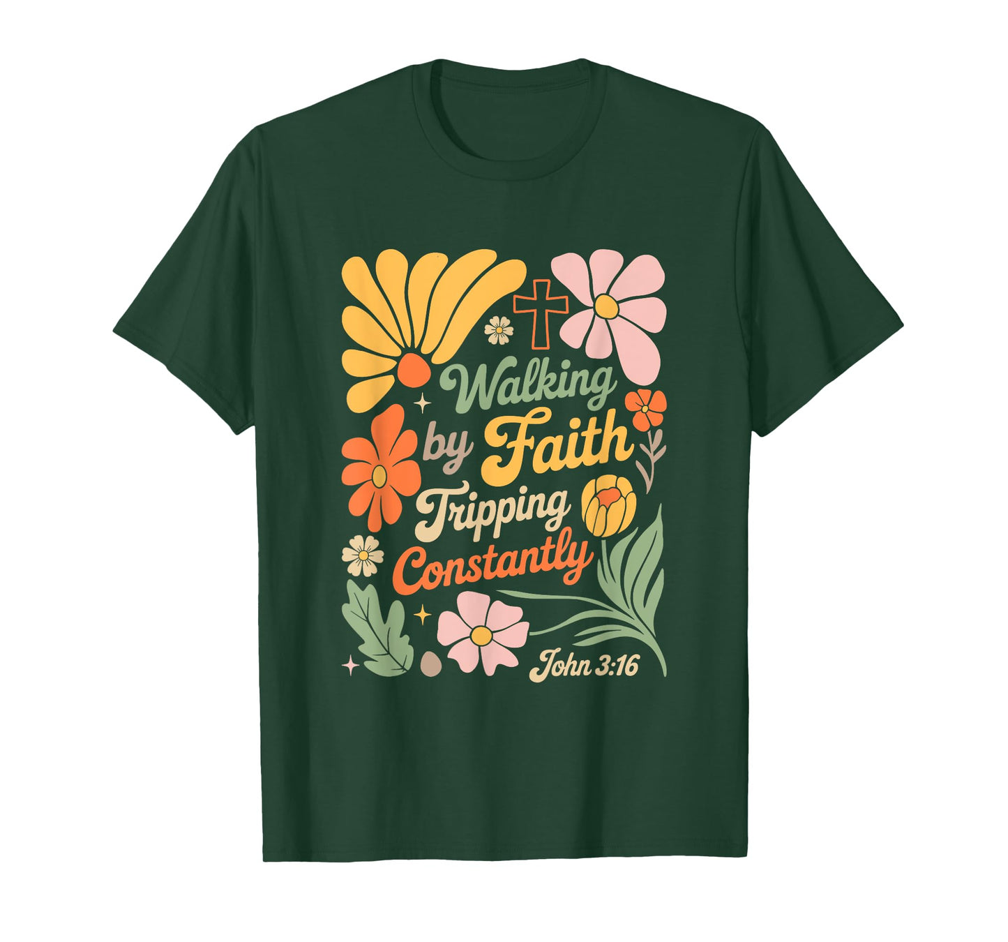 Boho Retro Christian Walking By Faith Tripping Constantly T-Shirt