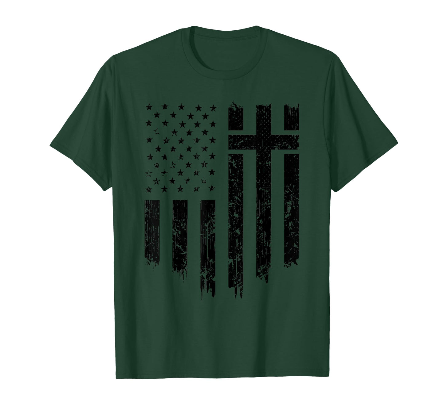 Vintage Distressed USA Flag Cross Christian Faith Gift T-Shirt