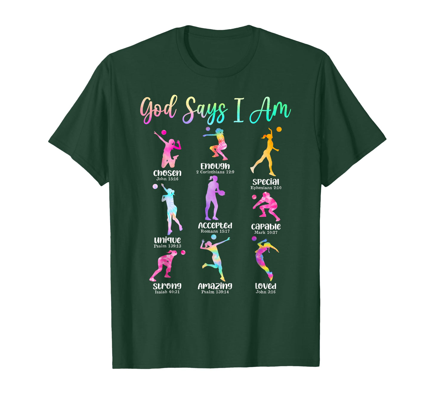 God Says I Am Volleyball Girls Teens Kid Christian Religious T-Shirt
