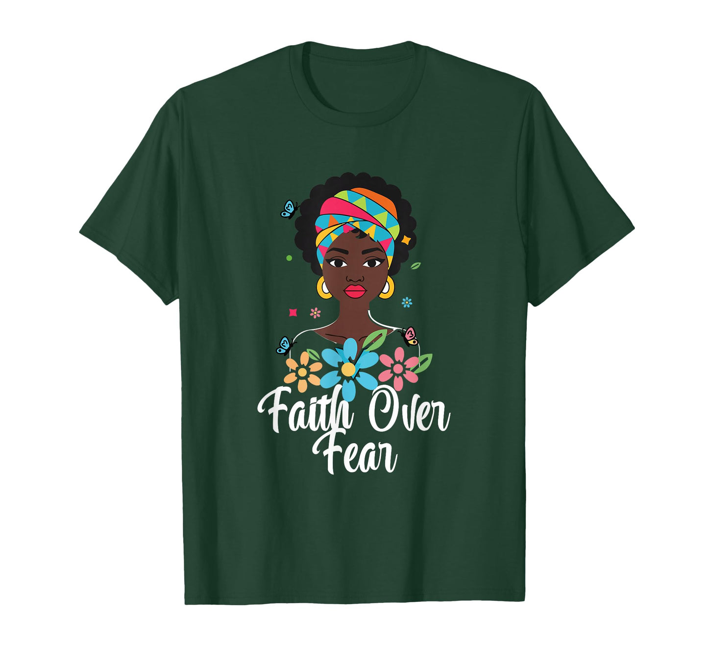 Faith-Over Fear-Afro Flower African American Breast Cancer T-Shirt