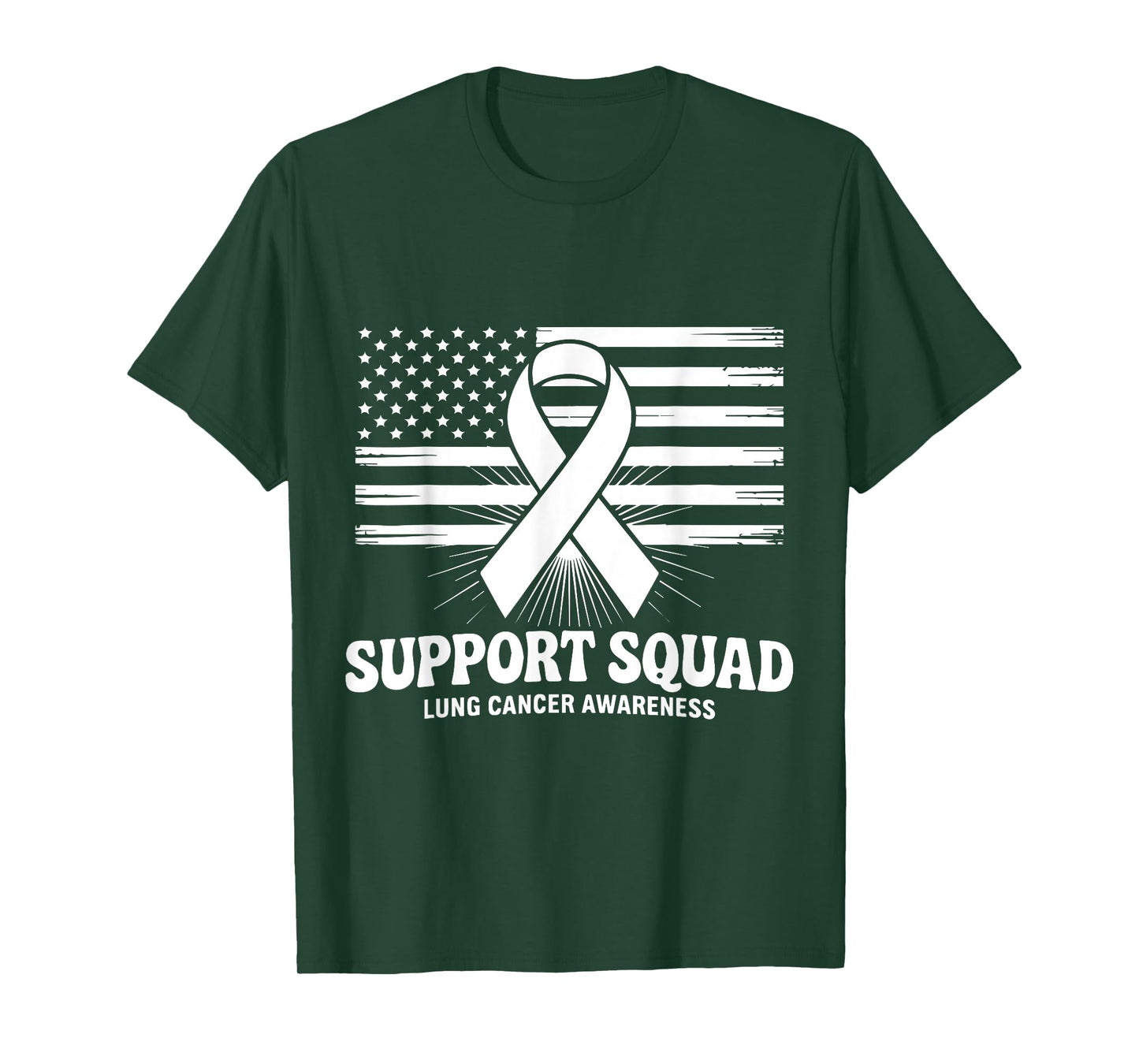 Support Squad Lung Cancer Awareness White Ribbon USA Flag T-Shirt
