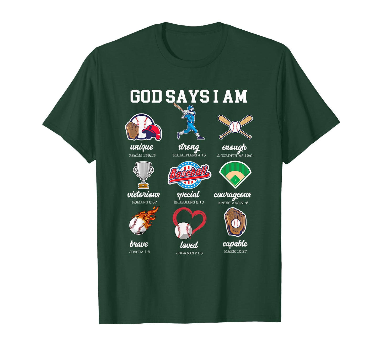 God Says I Am Baseball Christian Bible Jesus Player Kids Boy T-Shirt