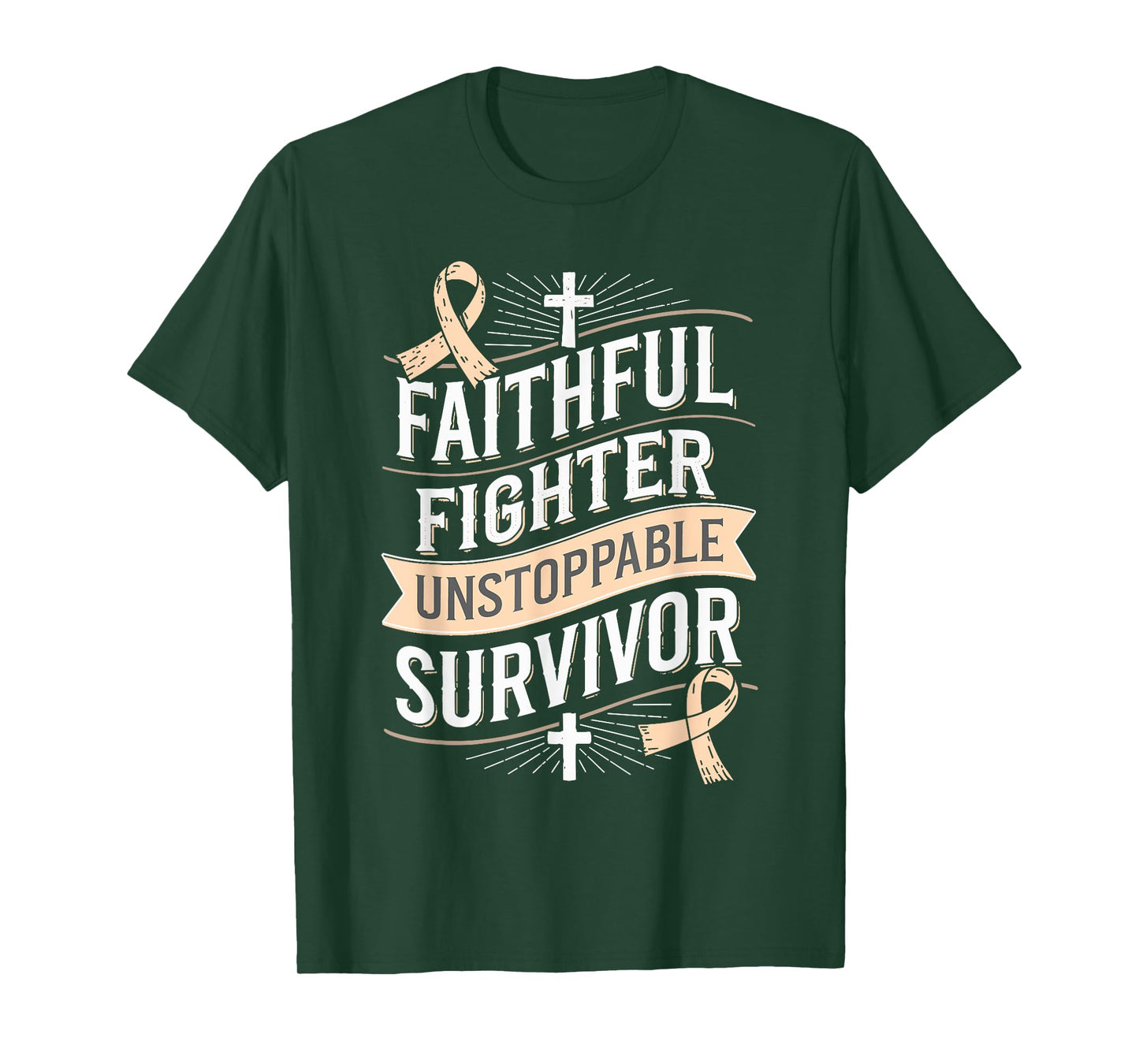 Faithful Fighter Survivor Endometrial Cancer Awareness T-Shirt