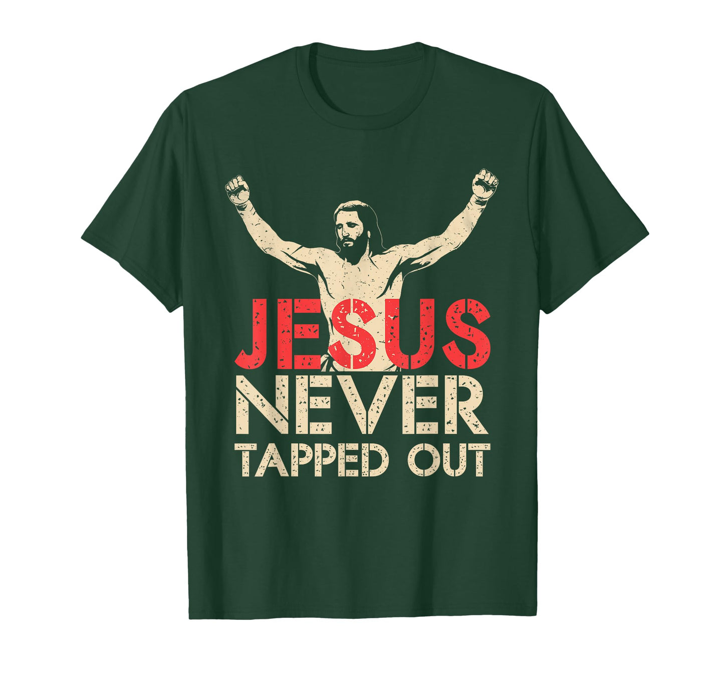 Jesus Never Tapped Out Unisex-Adults Black Small T-Shirt Wrestling Themed Christian T-Shirt