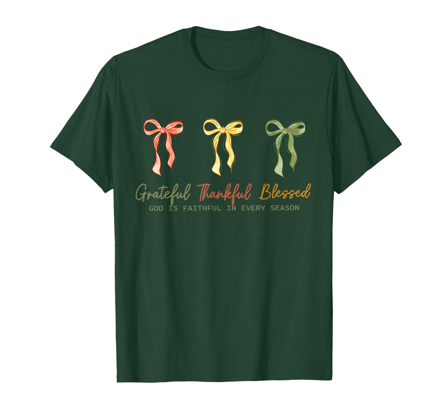 Grateful Thankful Blessed Fall Christian Faith Coquette Bow T-Shirt