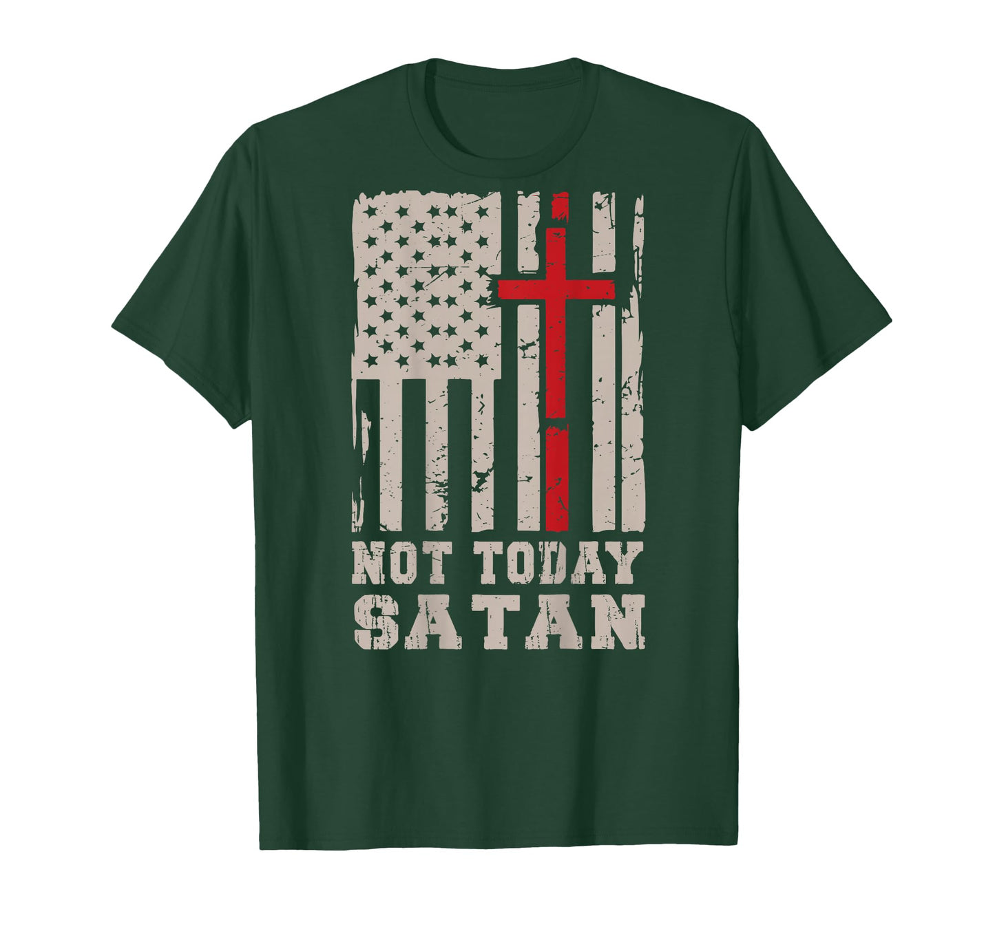 Mens Not Today Satan Christian Patriotic Cross American Flag T-Shirt