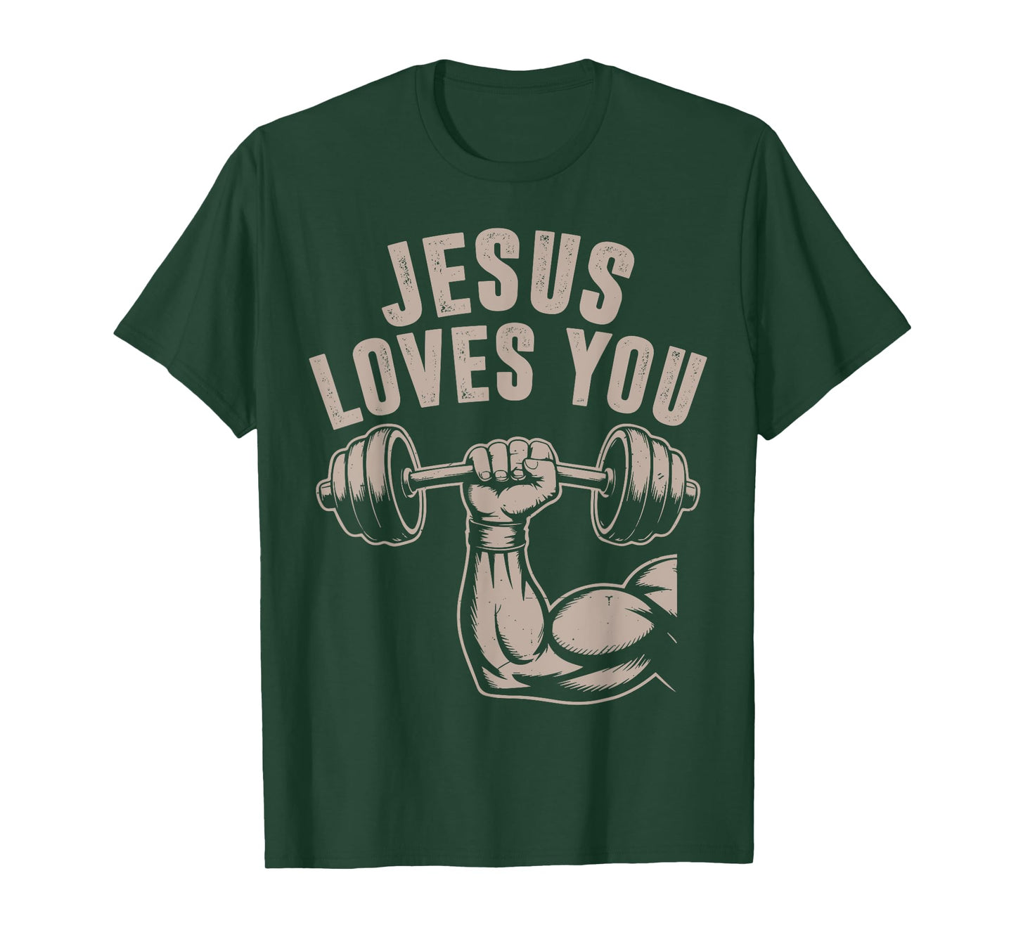 Jesus Loves You Funny Christian Workout Gym Barbell Cross T-Shirt