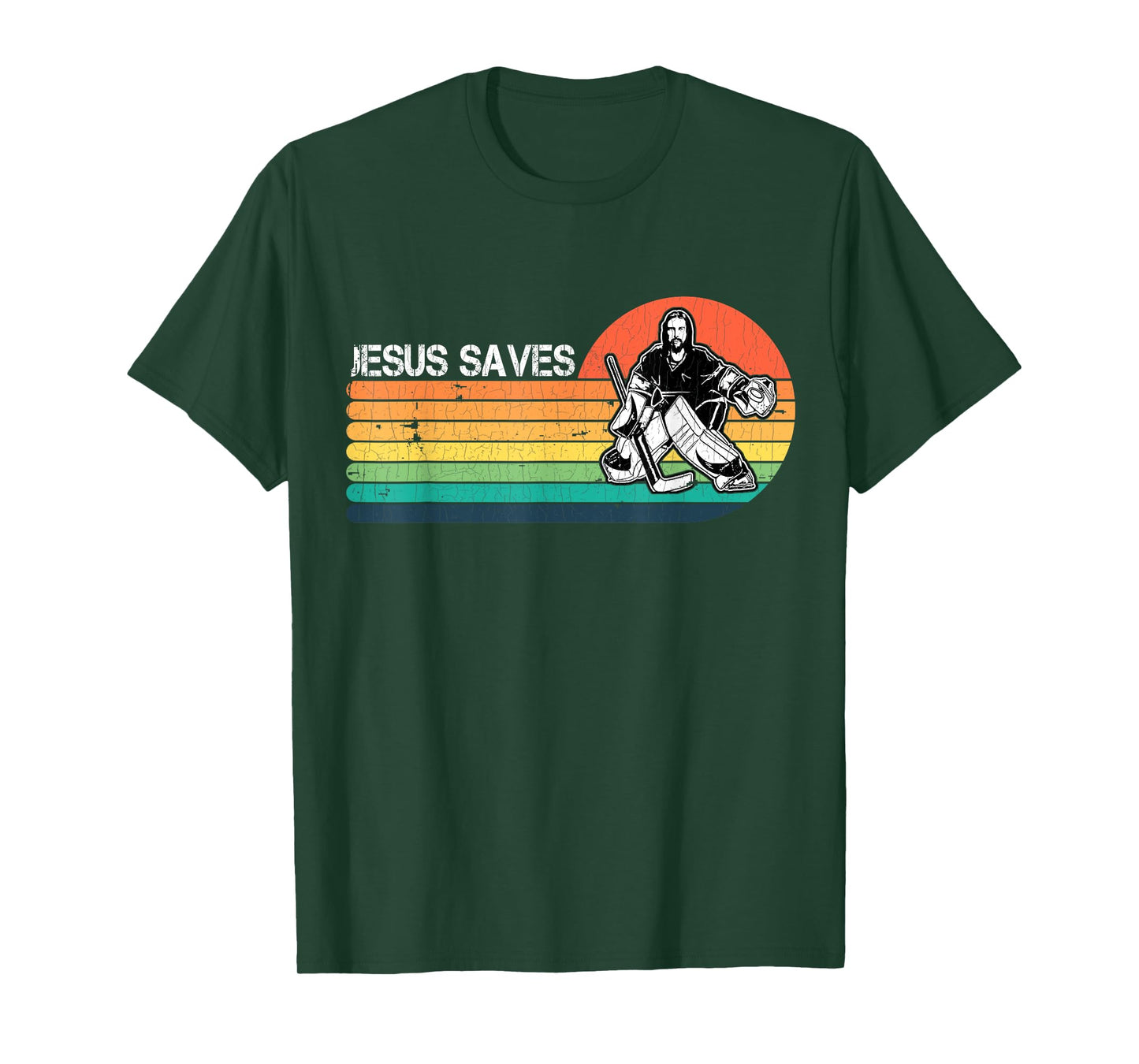 Vintage Retro Sunset Jesus Saves Hockey Player Jesus Lover T-Shirt
