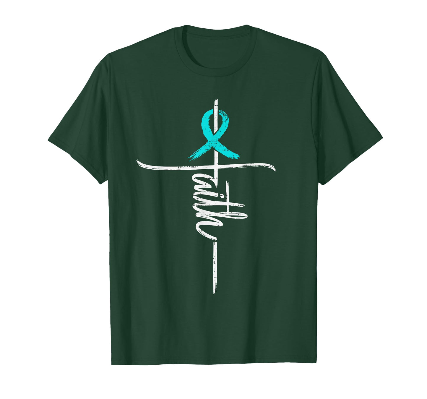 Faith Ovarian Cancer Awareness Cross Christian Ribbon Teal T-Shirt