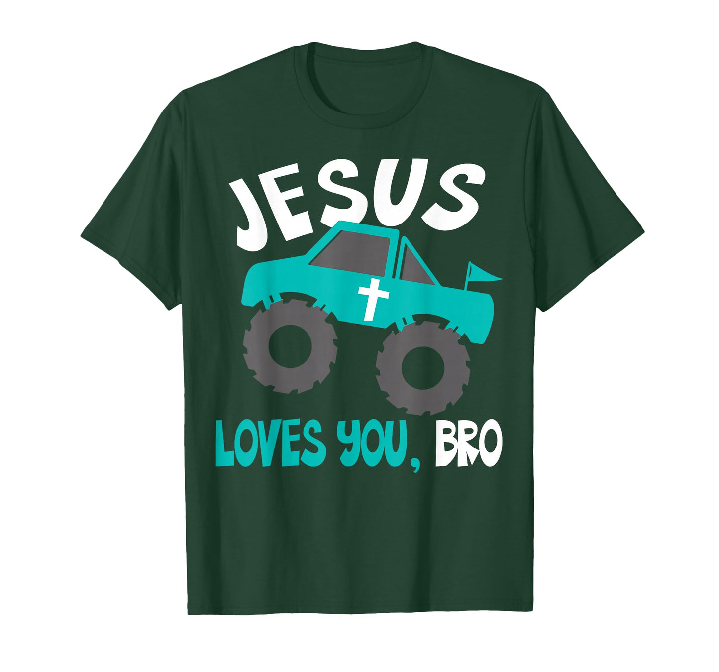 Kids Jesus Loves You Bro Funny Christian Boy Monster Truck T-Shirt