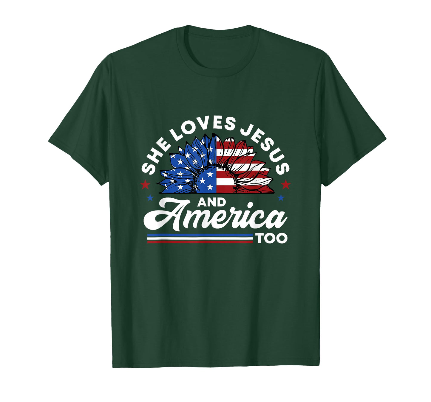 She Loves Jesus And America Too Christian Patriot Sunflower T-Shirt