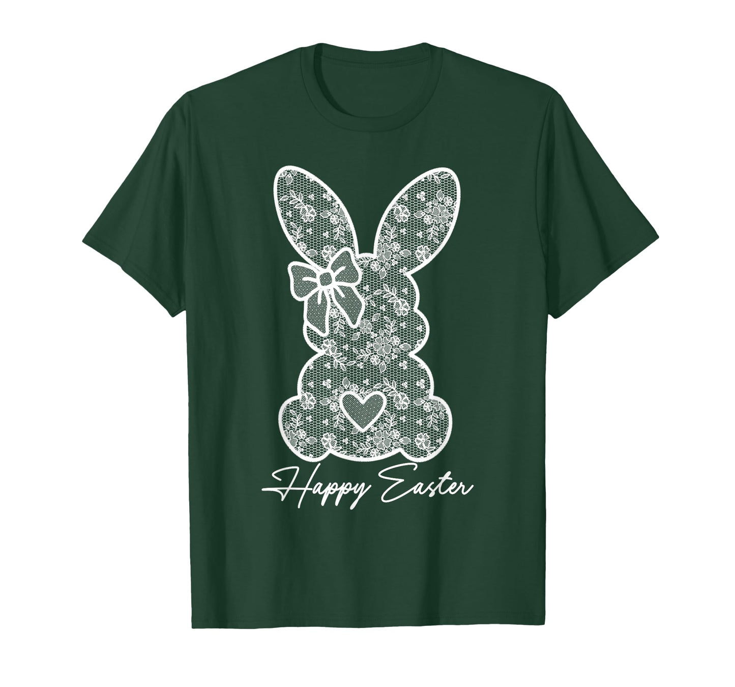 White Lace Bunny Coquette Bow Happy Easter Women Girl T-Shirt