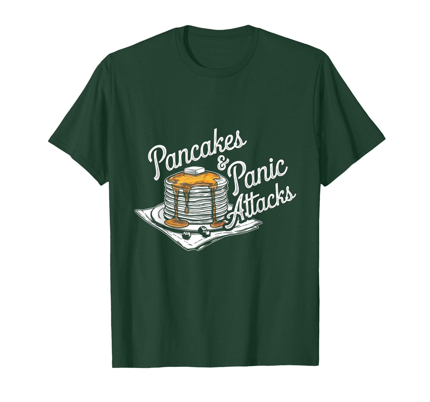 Pancakes & Panic Attacks Tee - Unisex Adults - Black - Small - Short Sleeve - Modern Cartoon Humor - T-Shirt