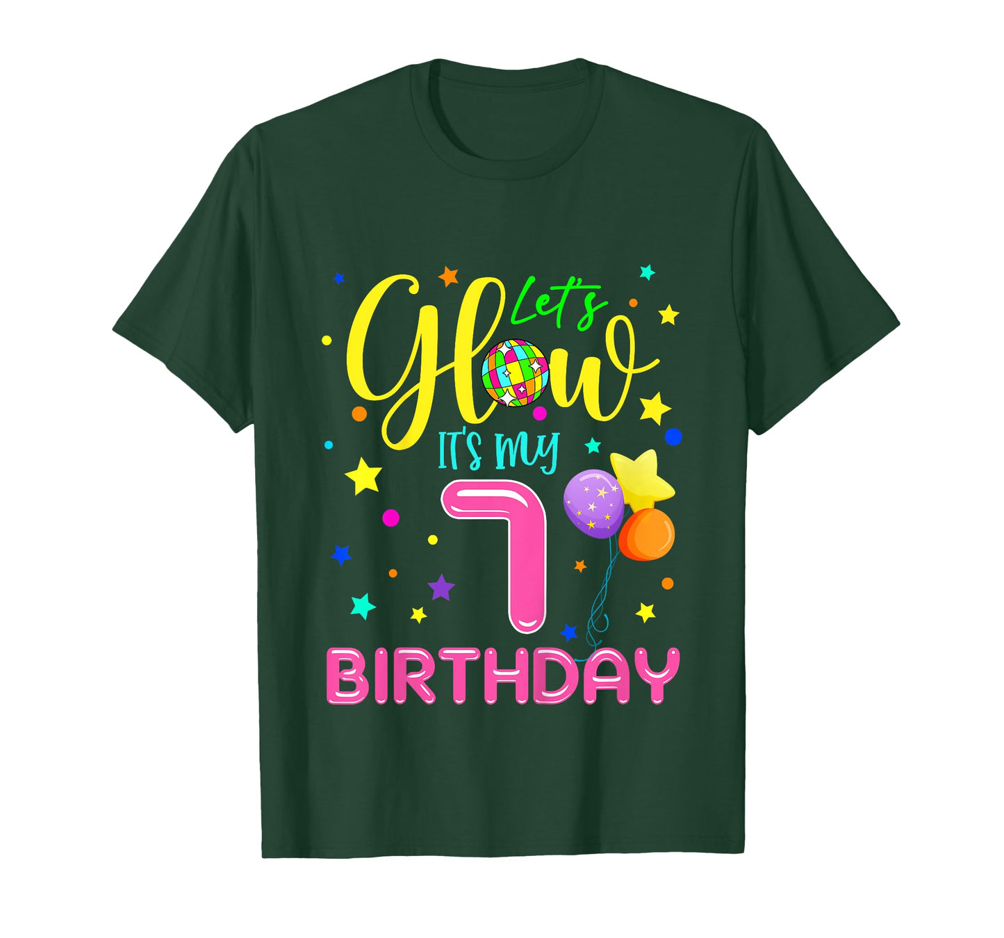 Lets Crazy It's My 7th Birthday Party Glowing 80s Group Team T-Shirt