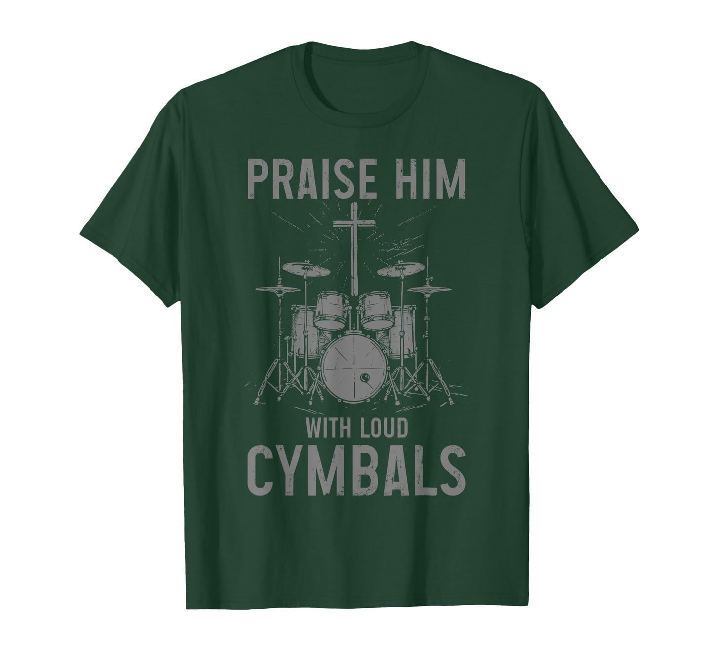 Christian Drummer Co. Christian Drummer Praise Him With Loud Cymbals T-Shirt - Black, Small, Unisex-Adults/Kids, Short Sleeve, Crew Neck, Vintage Modern Mix, Letter Print, Imported