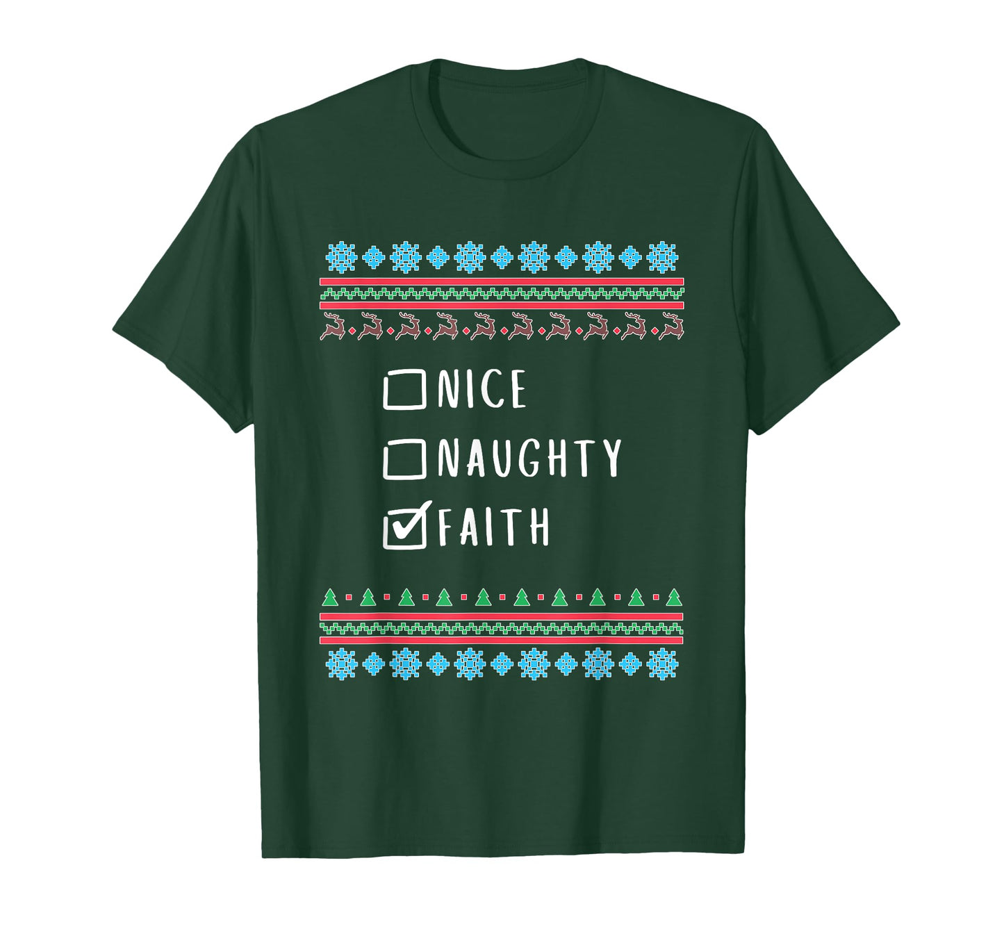Nice, Naughty, Faith Christmas Ugly Sweater Style T-Shirt