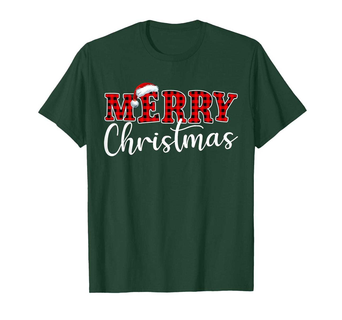 Merry Christmas Buffalo Plaid Red Santa Hat Xmas Pajamas T-Shirt