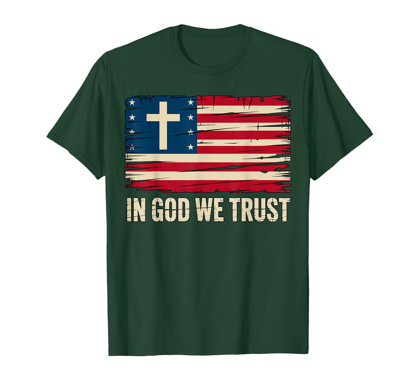 in God We Trust American Flag Cross Faith 4th of July T-Shirt