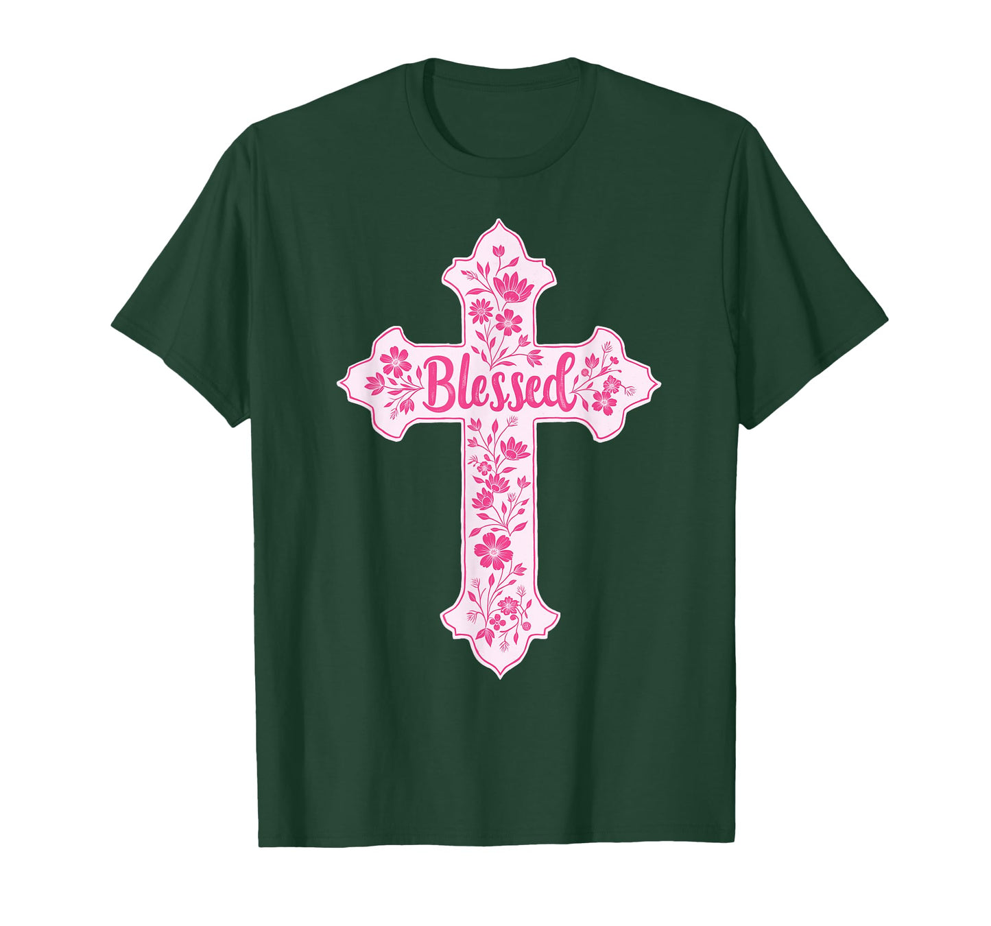 Christian Faith Cross Pink Toile Chinoiserie Floral T-Shirt