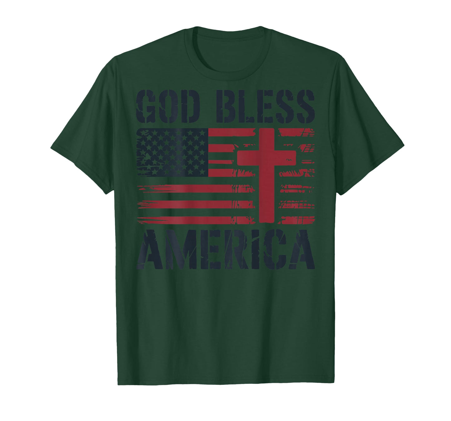 Mens God Bless American Flag Christian Patriotic Cross Jesus T-Shirt