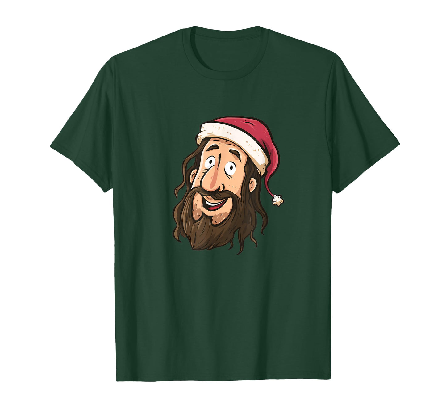 Cartoon Jesus Face Graphic with Nice Festive Xmas Hat T-Shirt