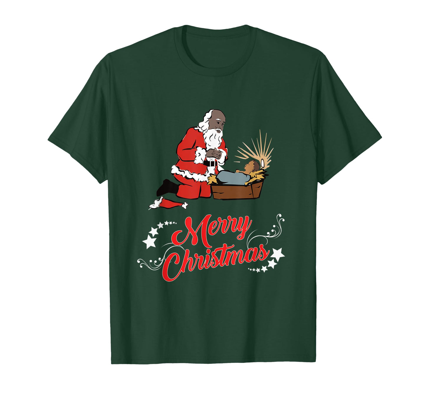 Dark Skin Santa Kneeling And Praying At The Feet Of Jesus T-Shirt