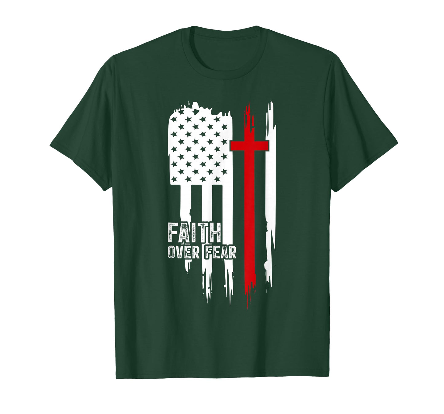Christian USA Flag US American Christ Faith Over Fear Cross T-Shirt
