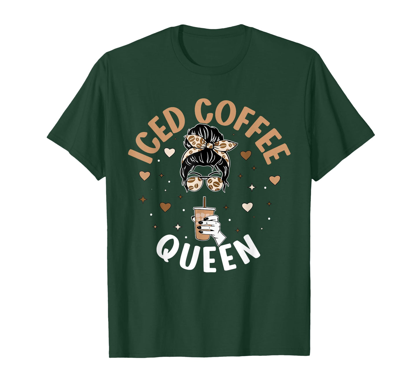 Iced Coffee Queen Women Messy Bun Cold Brew Coffee Quote T-Shirt