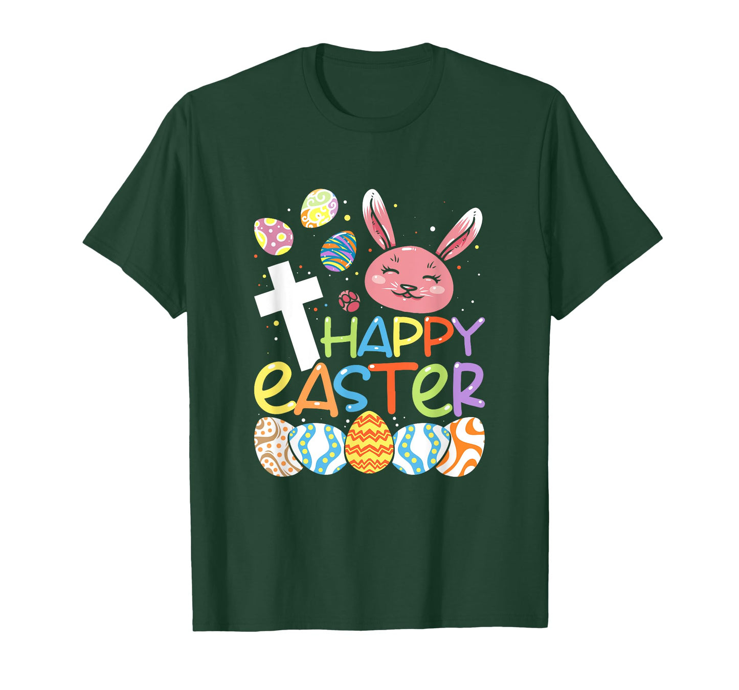 Religious Happy Easter Bunny Rabbit Eggs Jesus Cross Kids T-Shirt