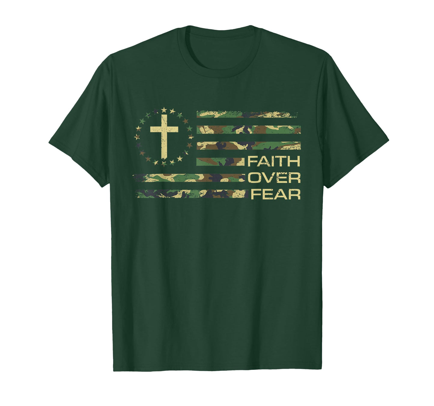 Jesus Faith Over Fear Cross Camo American Flag USA Christian T-Shirt