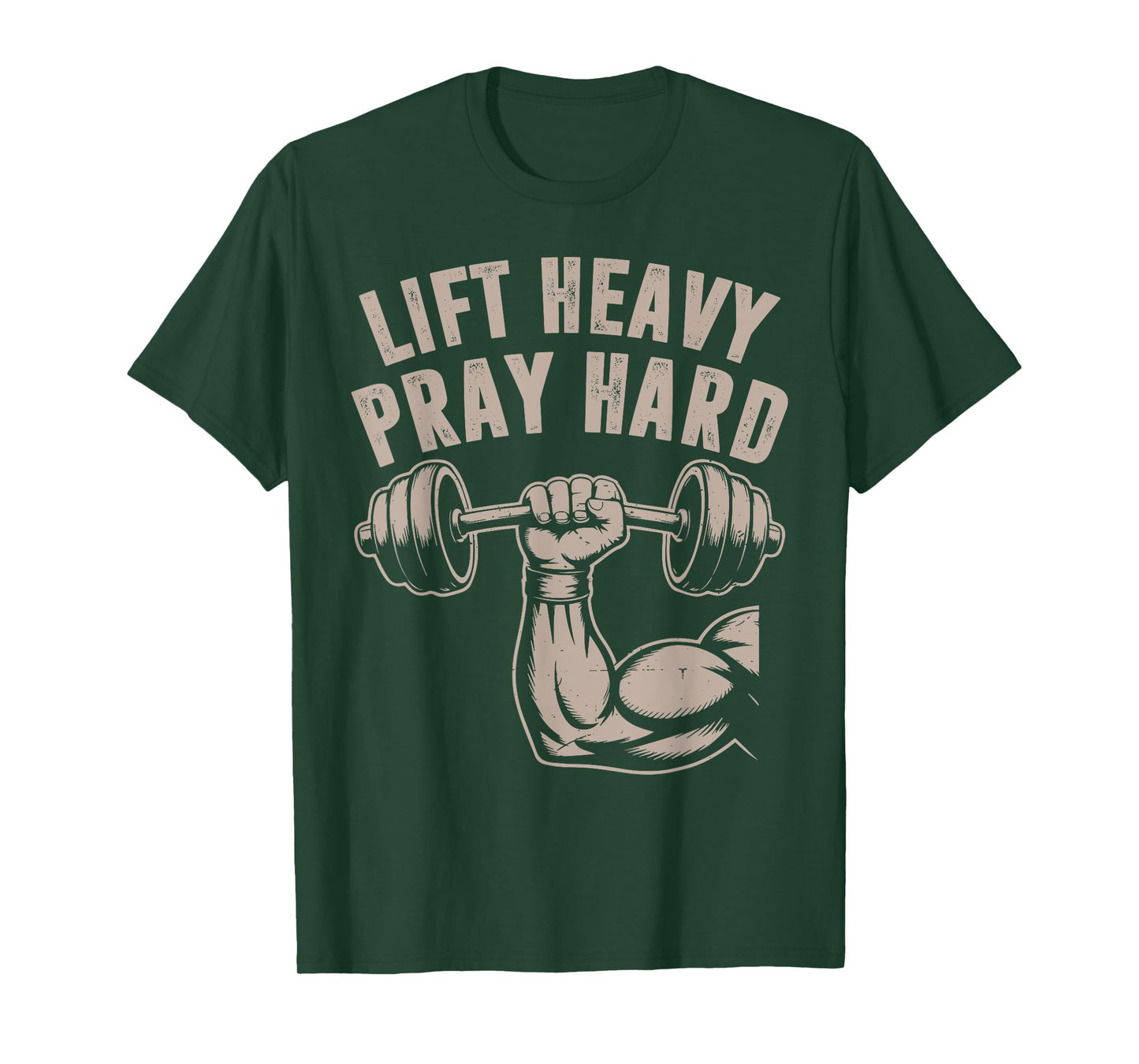 Men's Lift Heavy Pray Hard Christian Workout Jesus Gym Funny T-Shirt