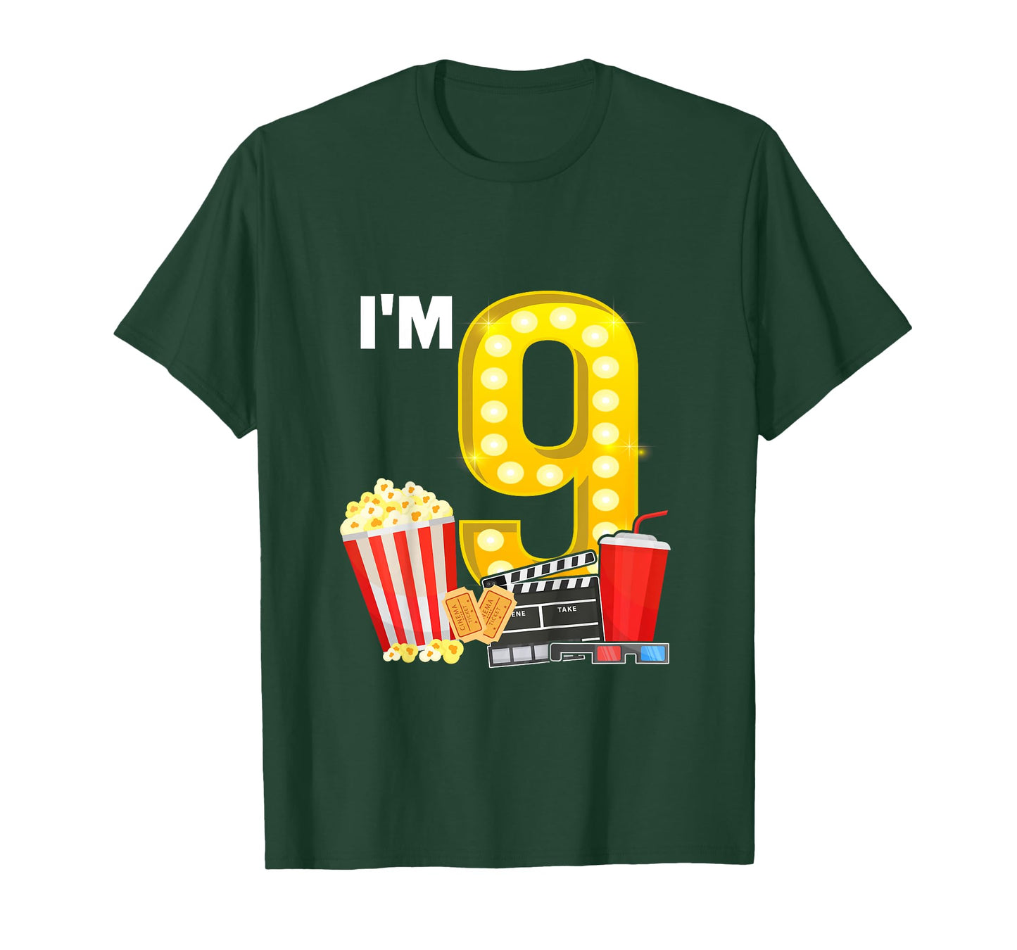 9th Birthday Movie Night Popcorn 9 Years Old Cinema T-Shirt