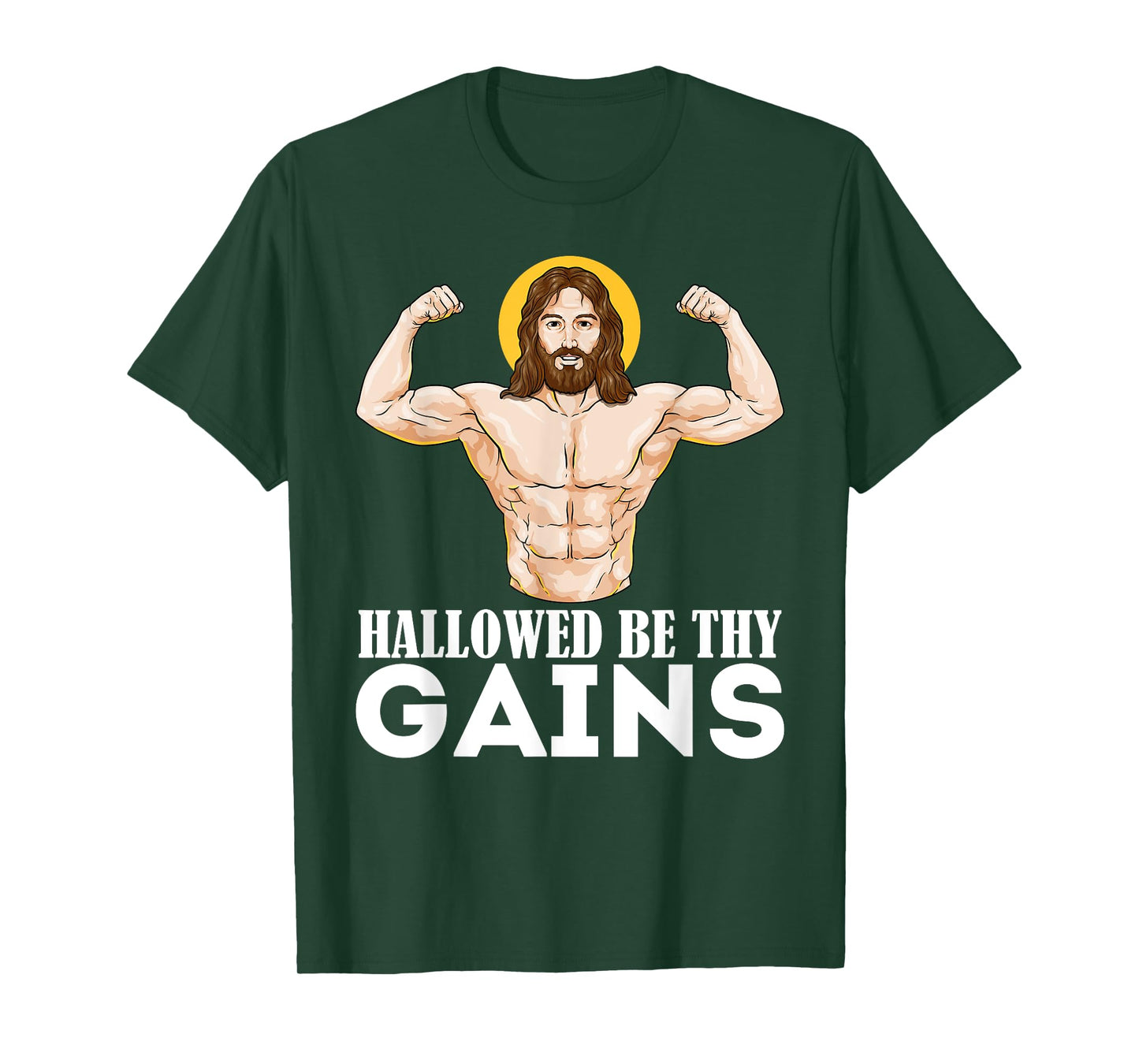 Hallowed Be Your Gain Funny Muscle Jesus Weightlifting T-Shirt