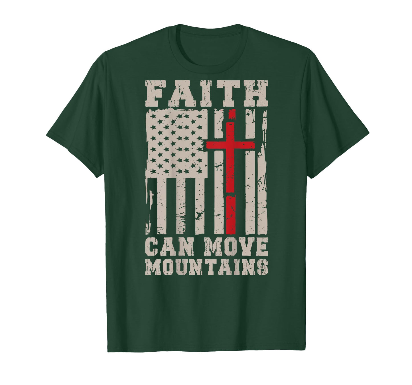 On Back Faith Can Move Mountain Men's Christian Jesus Cross T-Shirt